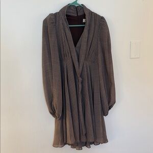 Brown Plaid Long Sleeve Dress